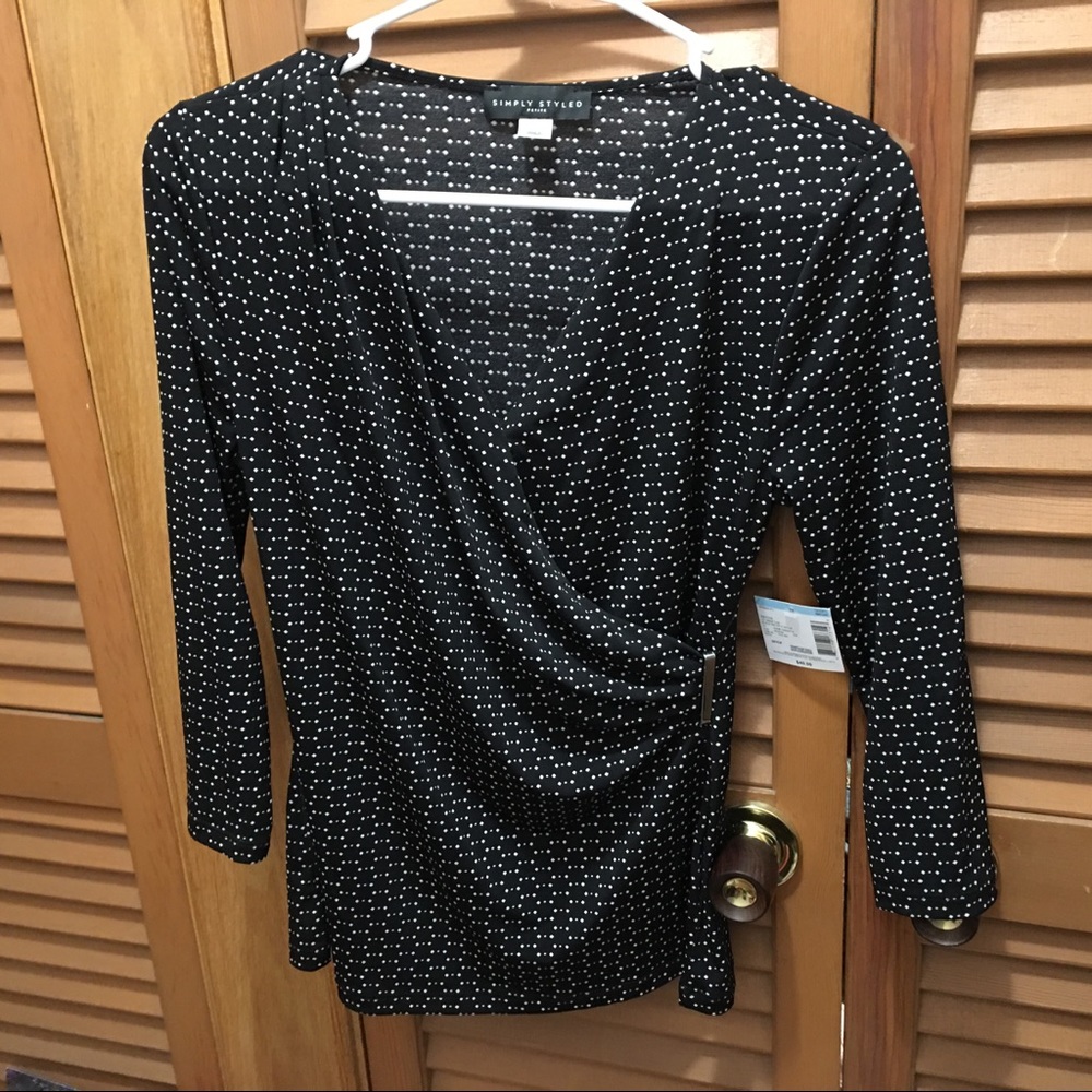 Simply Styled: Black & White Faux Wrap Petite Top